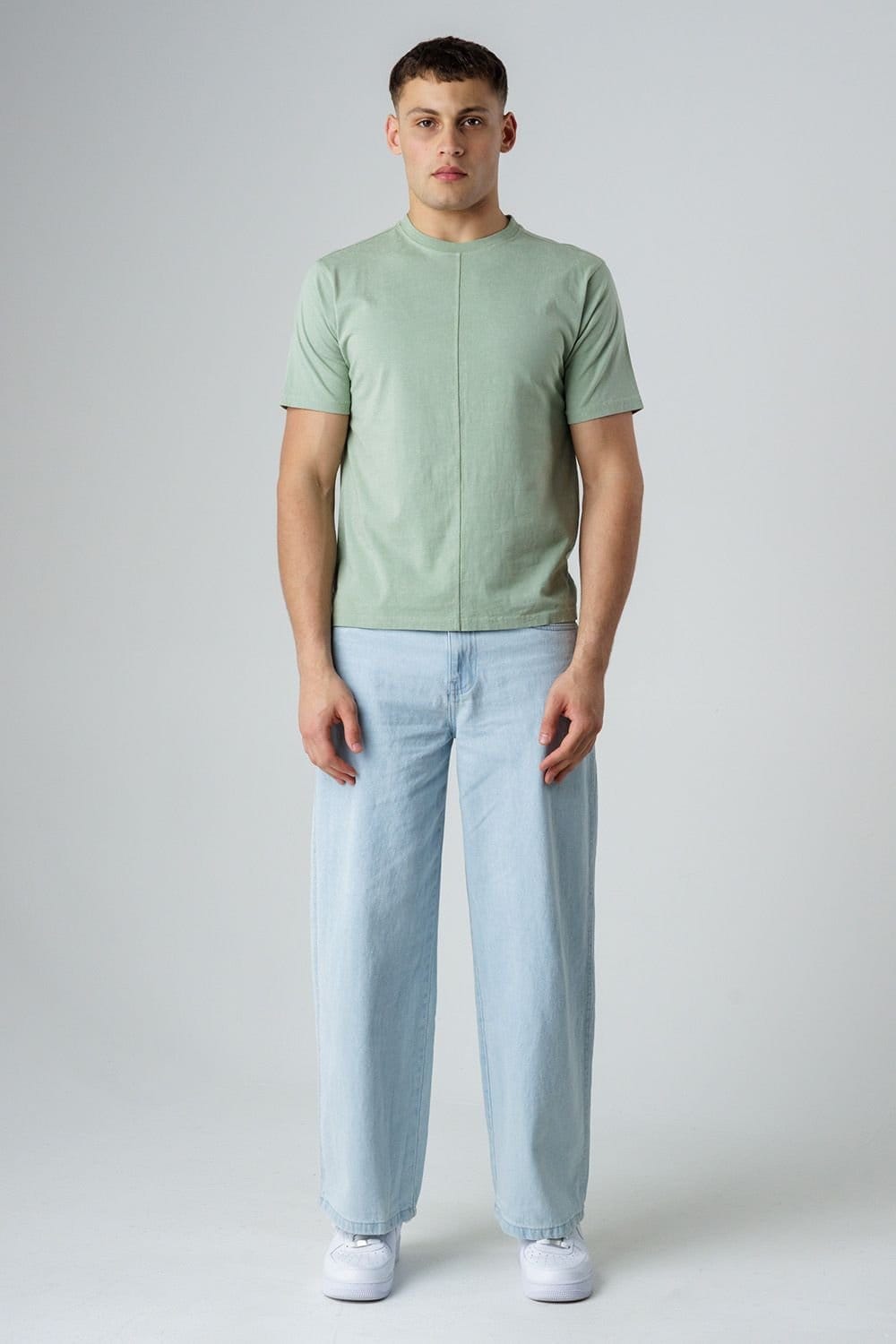 Influence Influence Men's Cotton Crew Neck Acid Wash Seam Short Sleeve T-Shirt in Green - 4