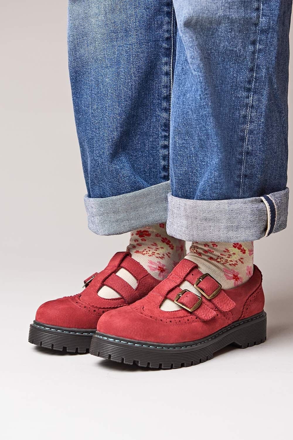 Moshulu Moshulu Women's 'Calthia' Chunky Nubuck Mary Jane Shoes in Red