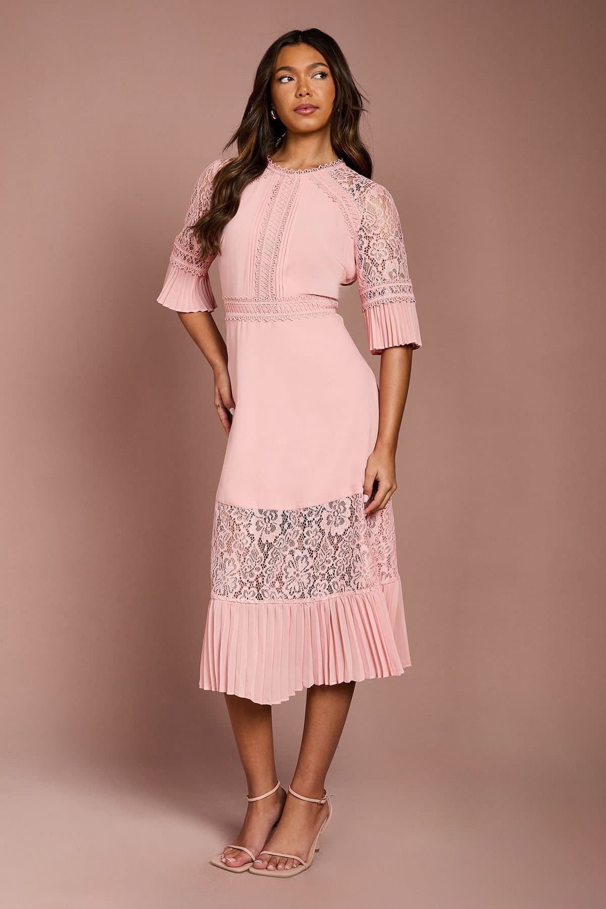 Coast Coast Women's Lace Insert Midi Dress in Blush