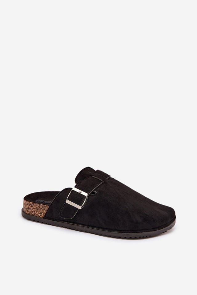 Love Lace Love Lace Women's Big Star Suede Flip Flops with Cork Sole Covered Toe Buckle in Black - 2