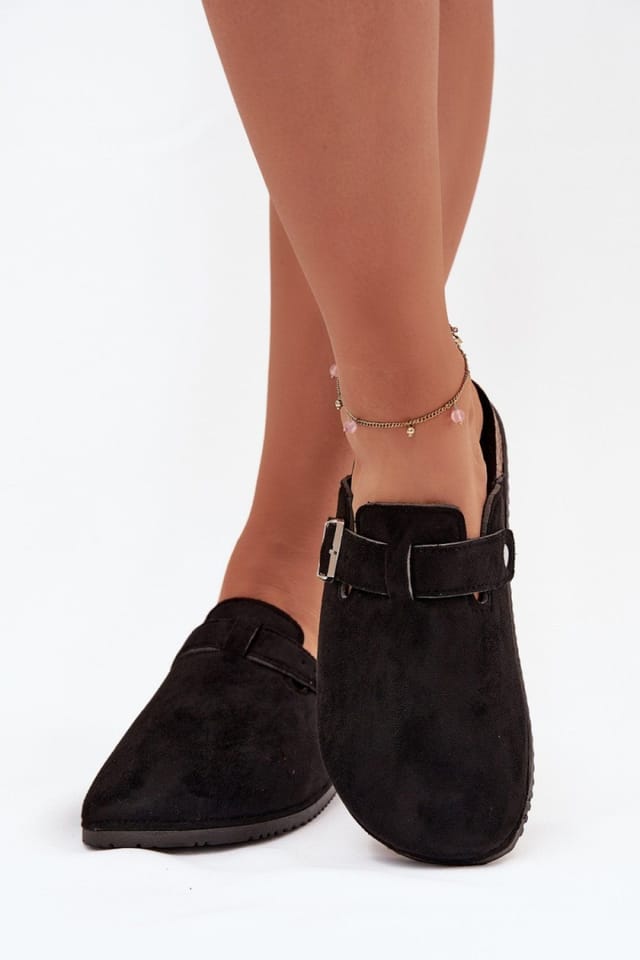 Love Lace Love Lace Women's Big Star Suede Flip Flops with Cork Sole Covered Toe Buckle in Black - 3