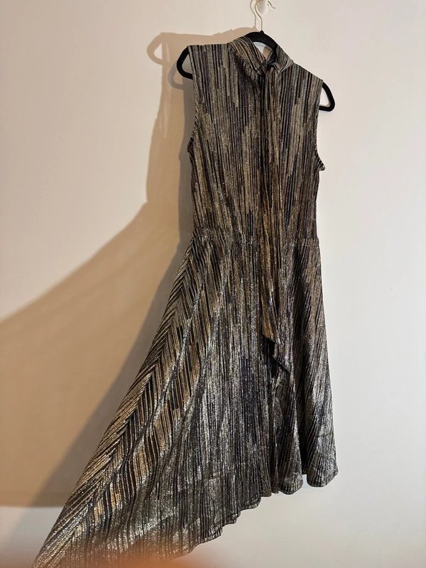 Sosandar New (no tag) Sosandar Gold Metallic Stripe Halter neck Dress -size 14 - 1