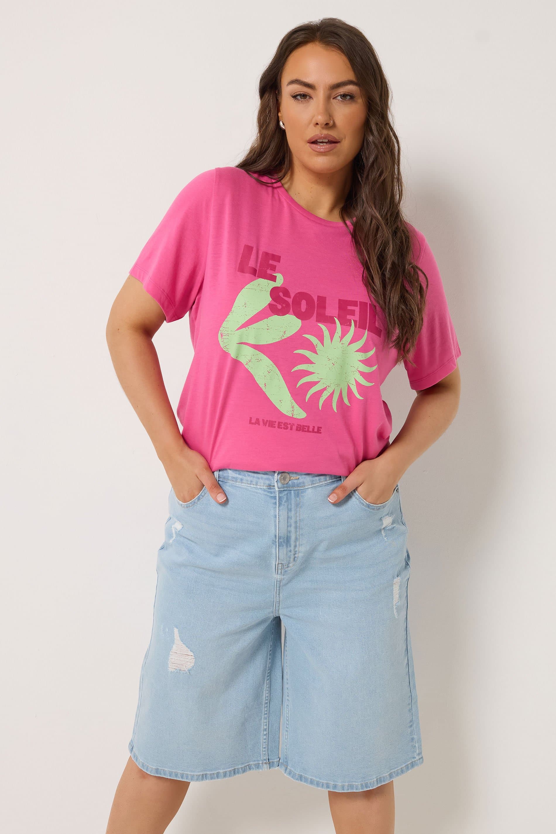 Yours Plus Size Bleach Blue Denim Ripped Jorts