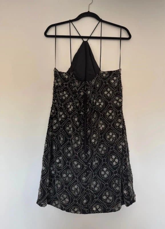River Island NEW (no tags) River Island Black Sequin Heavy Embellished Halter Mini dress - size 18