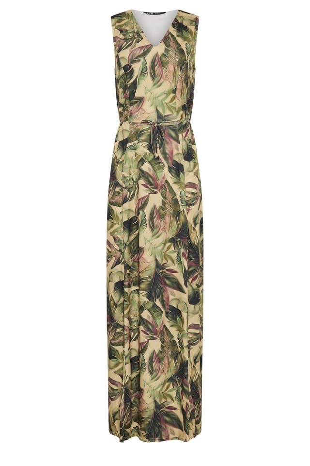 Long Tall Sally Long Tall Sally Women's Tall Tropical Tie Waist Maxi Dress in Green - 2
