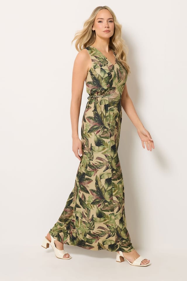 Long Tall Sally Long Tall Sally Women's Tall Tropical Tie Waist Maxi Dress in Green - 3
