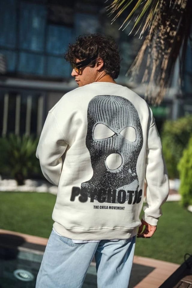 Janes Janes Men's Crew Neck Long Sleeve Back Printed Sweatshirt in White - 2