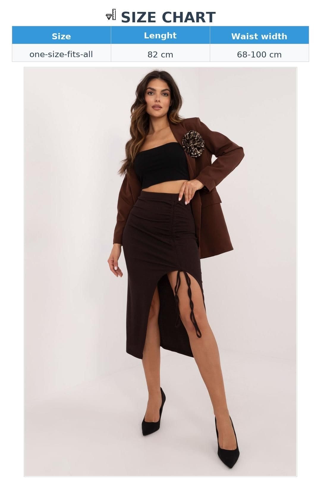Love Lace Love Lace Women's Ribbed Polyester Pencil Midi Skirt With Slit in Brown - 4
