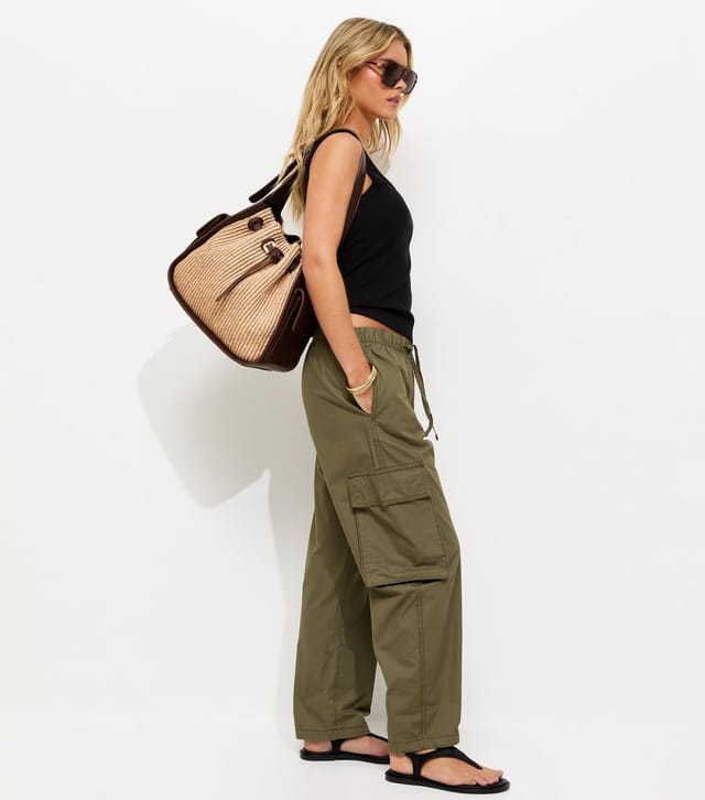 New Look Women's Petite Dark Khaki Cotton Utility Cargo Trousers New Look - 3