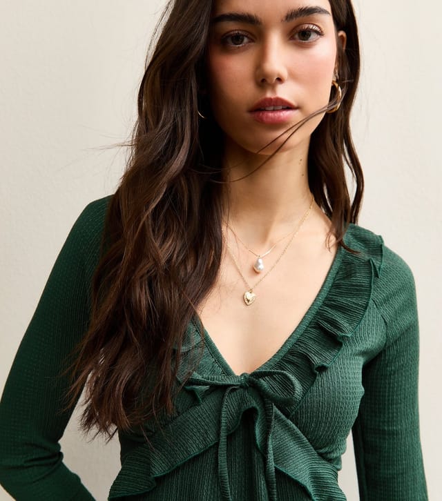 New Look Women's Dark Green Frill Neck Mini Dress New Look - 3