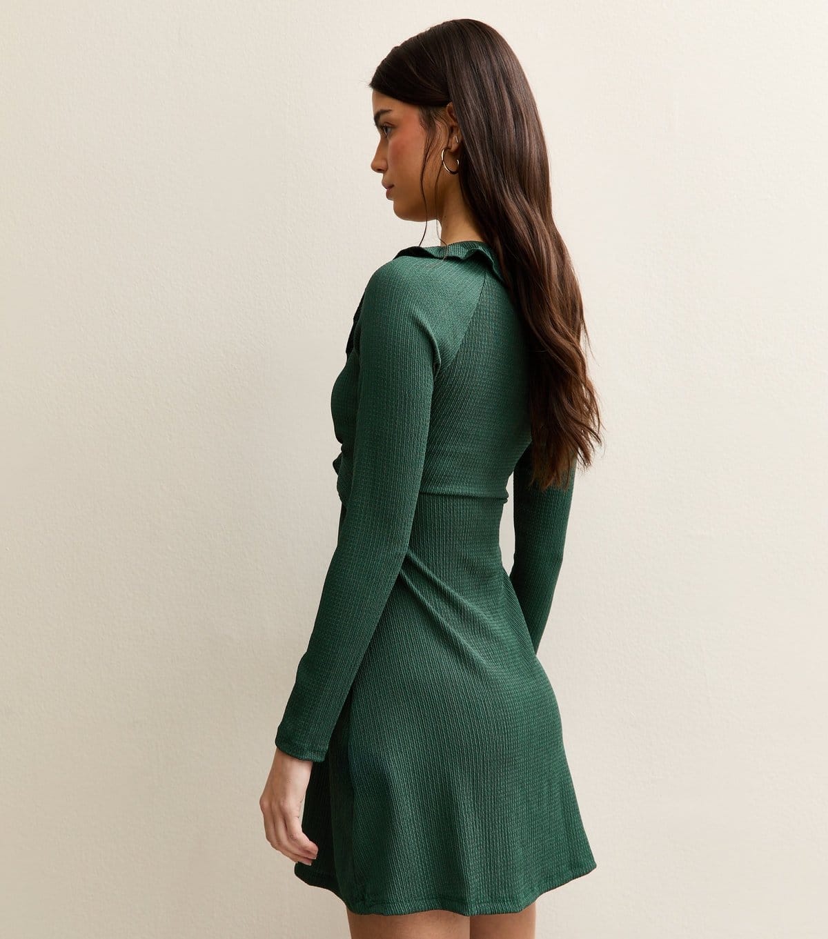 New Look Women's Dark Green Frill Neck Mini Dress New Look - 4