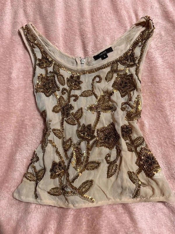 Vintage Dressing beige and gold vintage beaded cami party top 8 10 whimsigoth