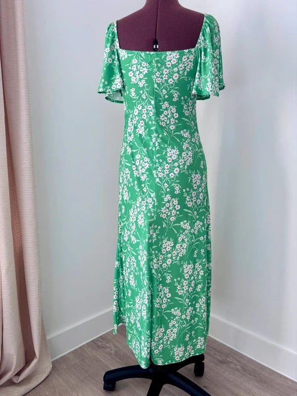 ASOS ASOS Design Green Floral Midi Dress UK 12 Cottagecore Flutter Sleeve Summer Holiday - 1