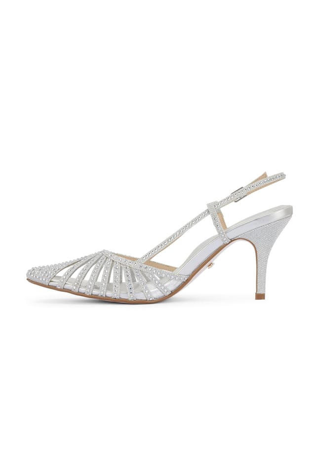 MALOW LONDON MALOW LONDON Women's Selena Slingback Heels Buckle PU/Patent Pointed Toe Stiletto Shoes in Silver - 3