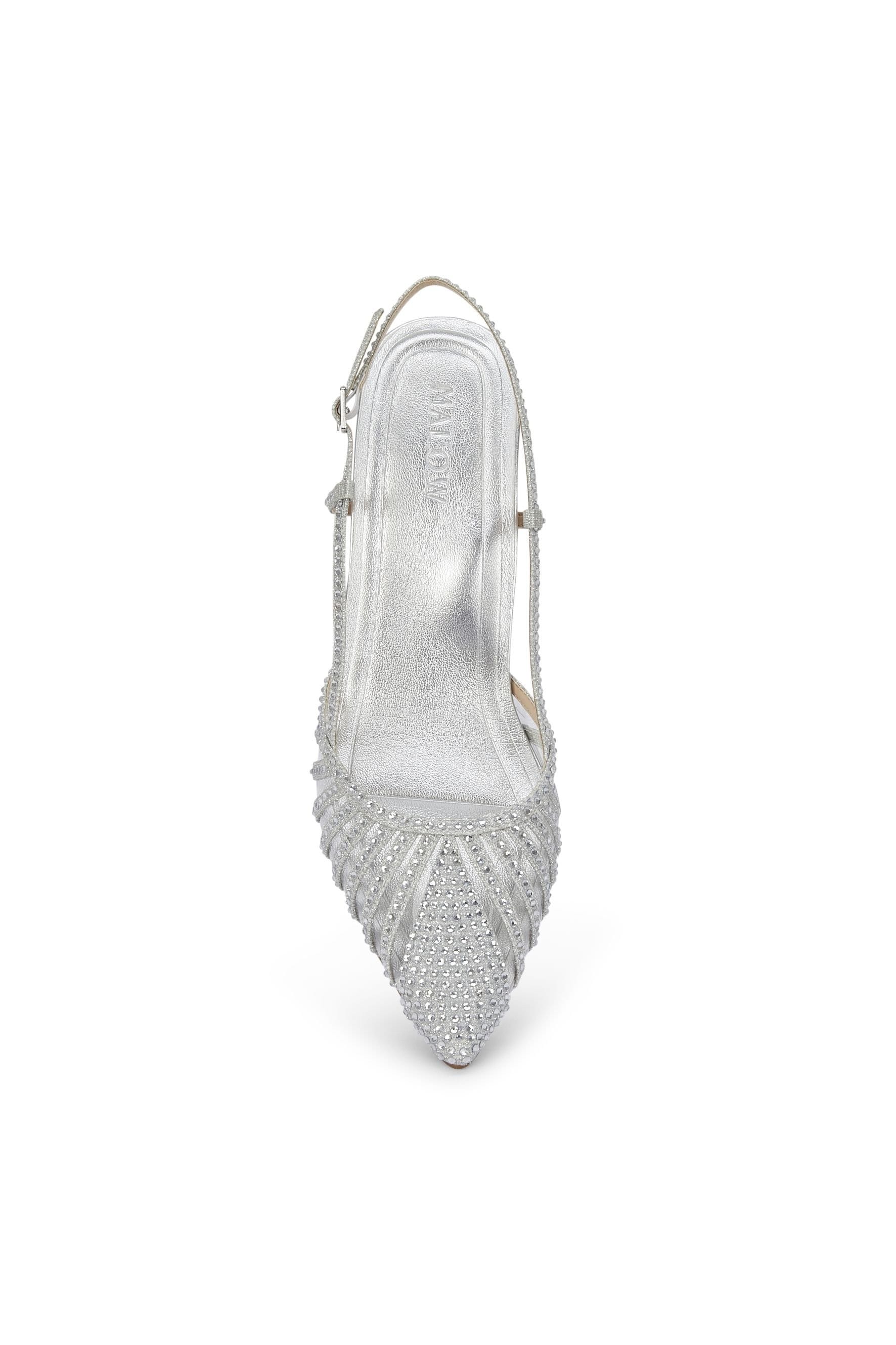 MALOW LONDON MALOW LONDON Women's Selena Slingback Heels Buckle PU/Patent Pointed Toe Stiletto Shoes in Silver - 4