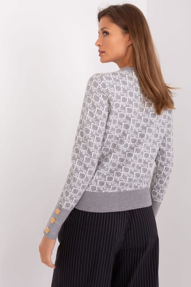 Love Lace Love Lace Women's Crew Neck Button Cuff Printed Long Sleeve Sweater in Grey - 3
