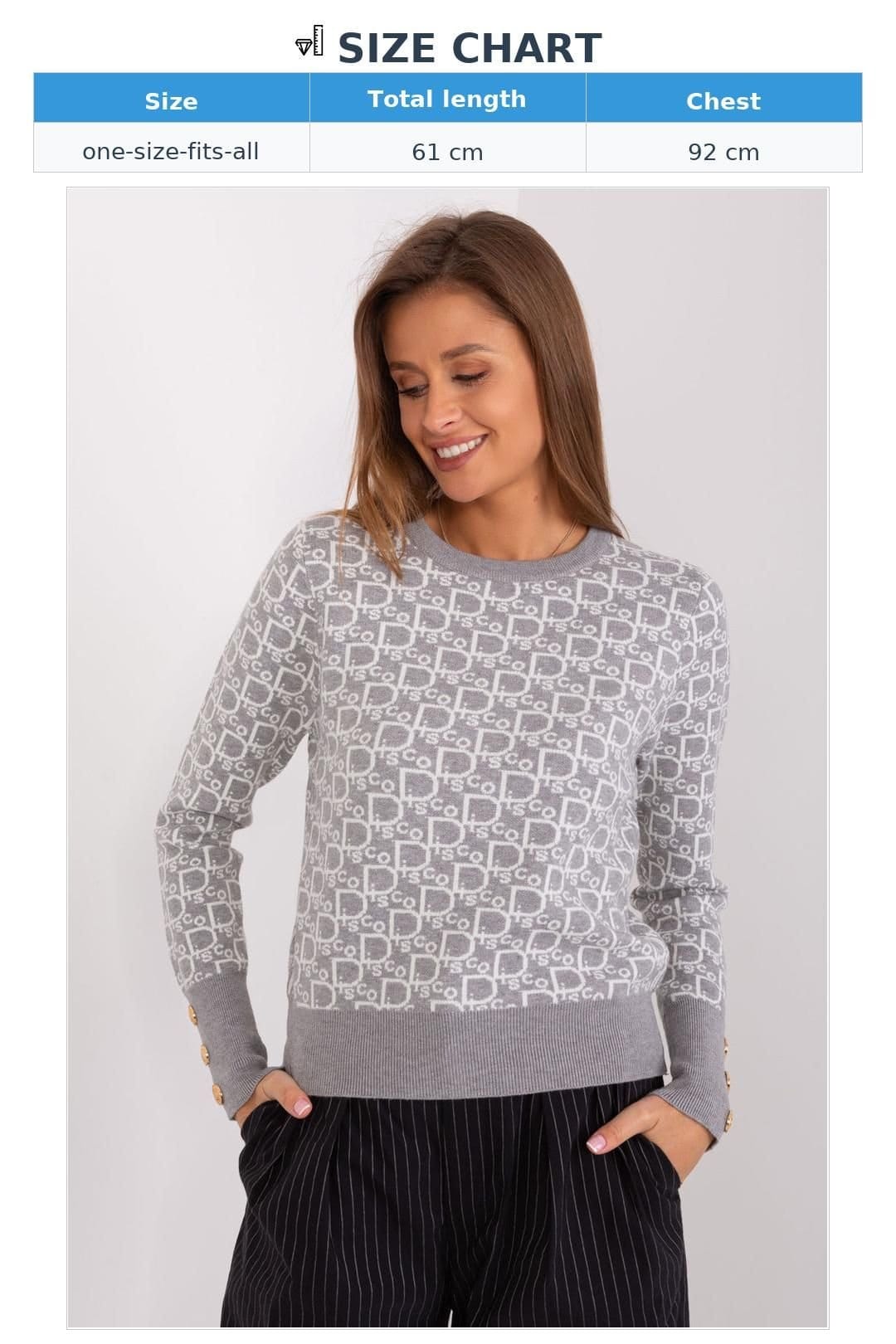 Love Lace Love Lace Women's Crew Neck Button Cuff Printed Long Sleeve Sweater in Grey - 4