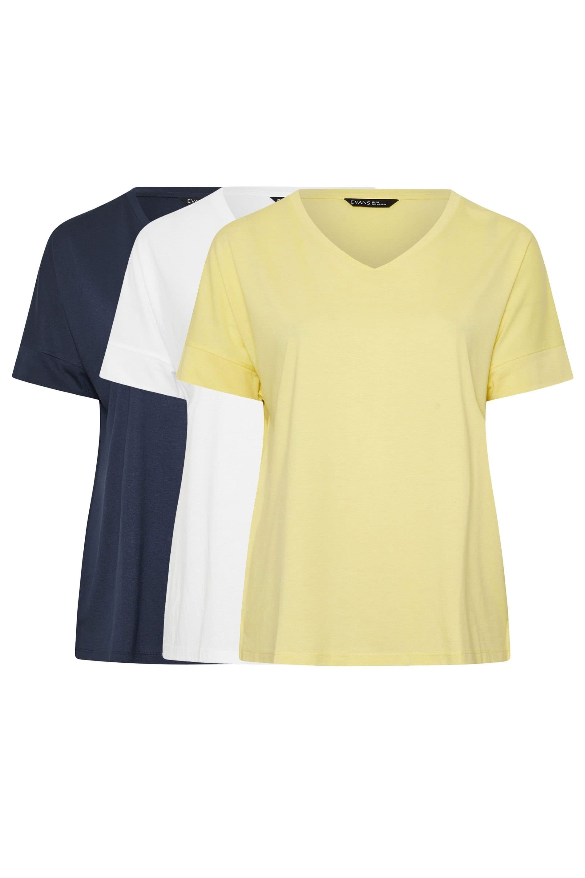 Evans Evans Women's 3 Pack Essential T-Shirts in Mid Navy
