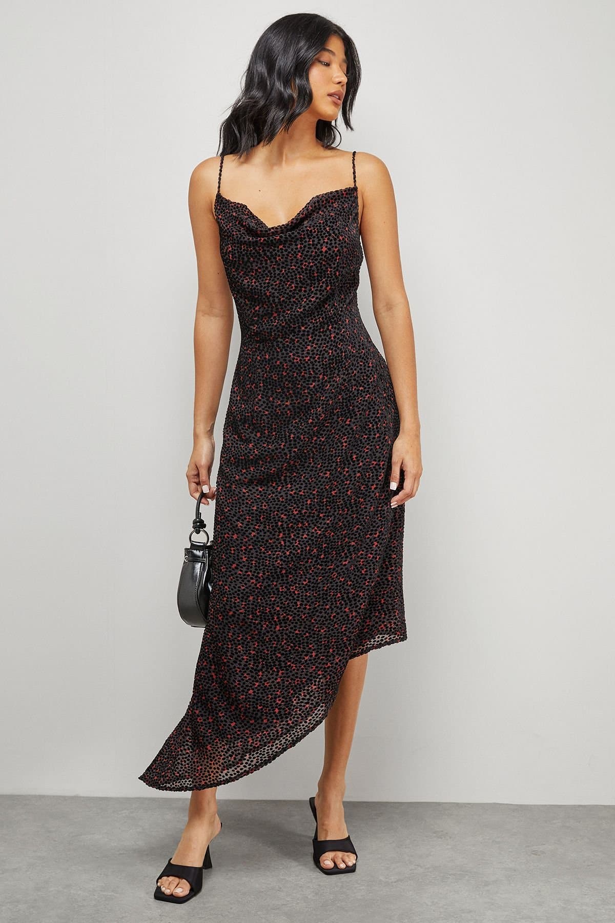 Warehouse Warehouse Women's Polka Dot Devore Cowl Neck Maxi Dress in Red