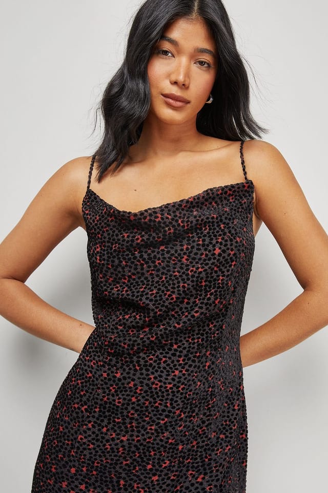 Warehouse Warehouse Women's Polka Dot Devore Cowl Neck Maxi Dress in Red - 2