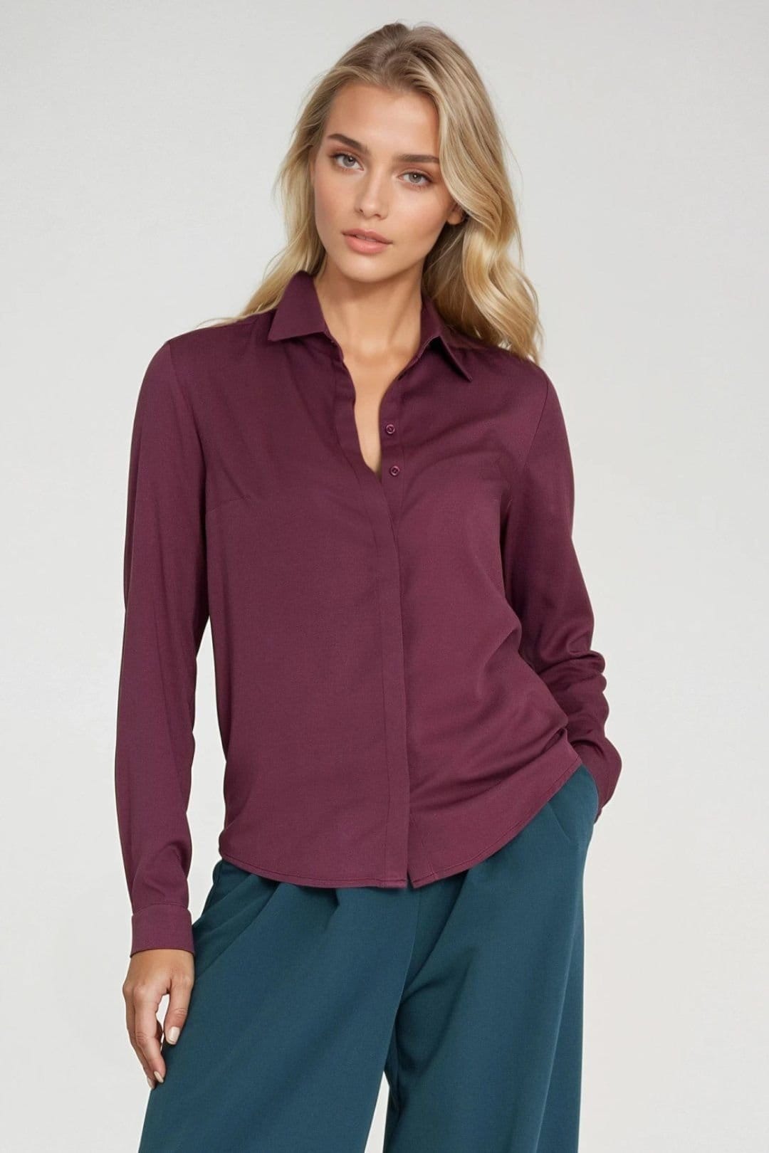 Love Lace Violet Viscose Long Sleeve Shirt with Collar