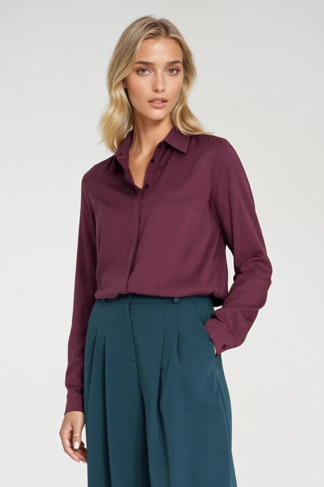 Love Lace Love Lace Women's Classic Viscose Long Sleeve Shirt with Collar in Violet - 4