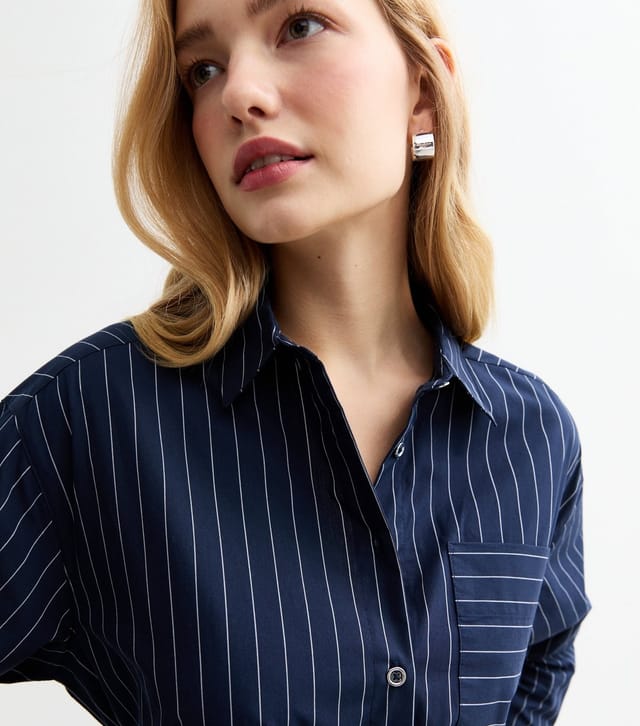 New Look Women's Navy Pinstripe Poplin Mini Shirt Dress New Look - 2
