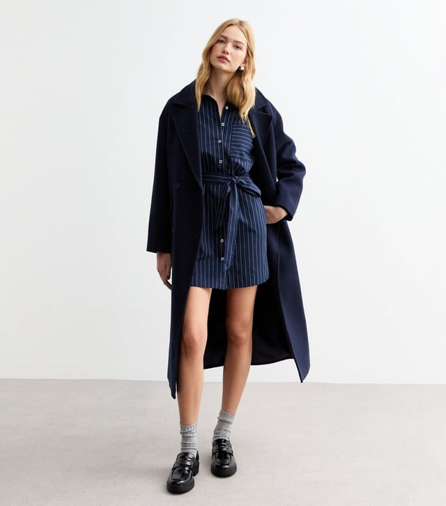 New Look Women's Navy Pinstripe Poplin Mini Shirt Dress New Look - 3
