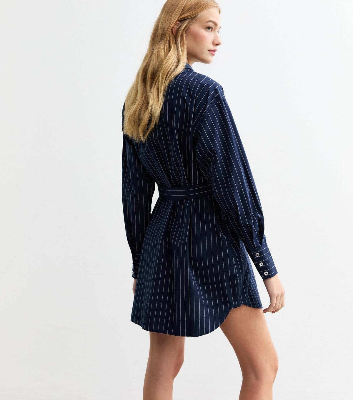 New Look Women's Navy Pinstripe Poplin Mini Shirt Dress New Look - 4
