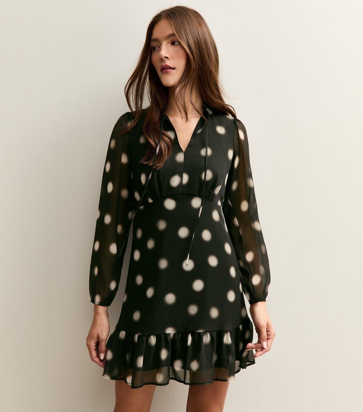 New Look Women's Black Chiffon Polka Dot Mini Dress New Look