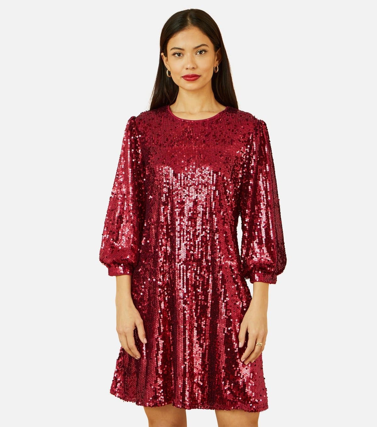Yumi Women's Burgundy Sequin Tunic Dress Yumi New Look