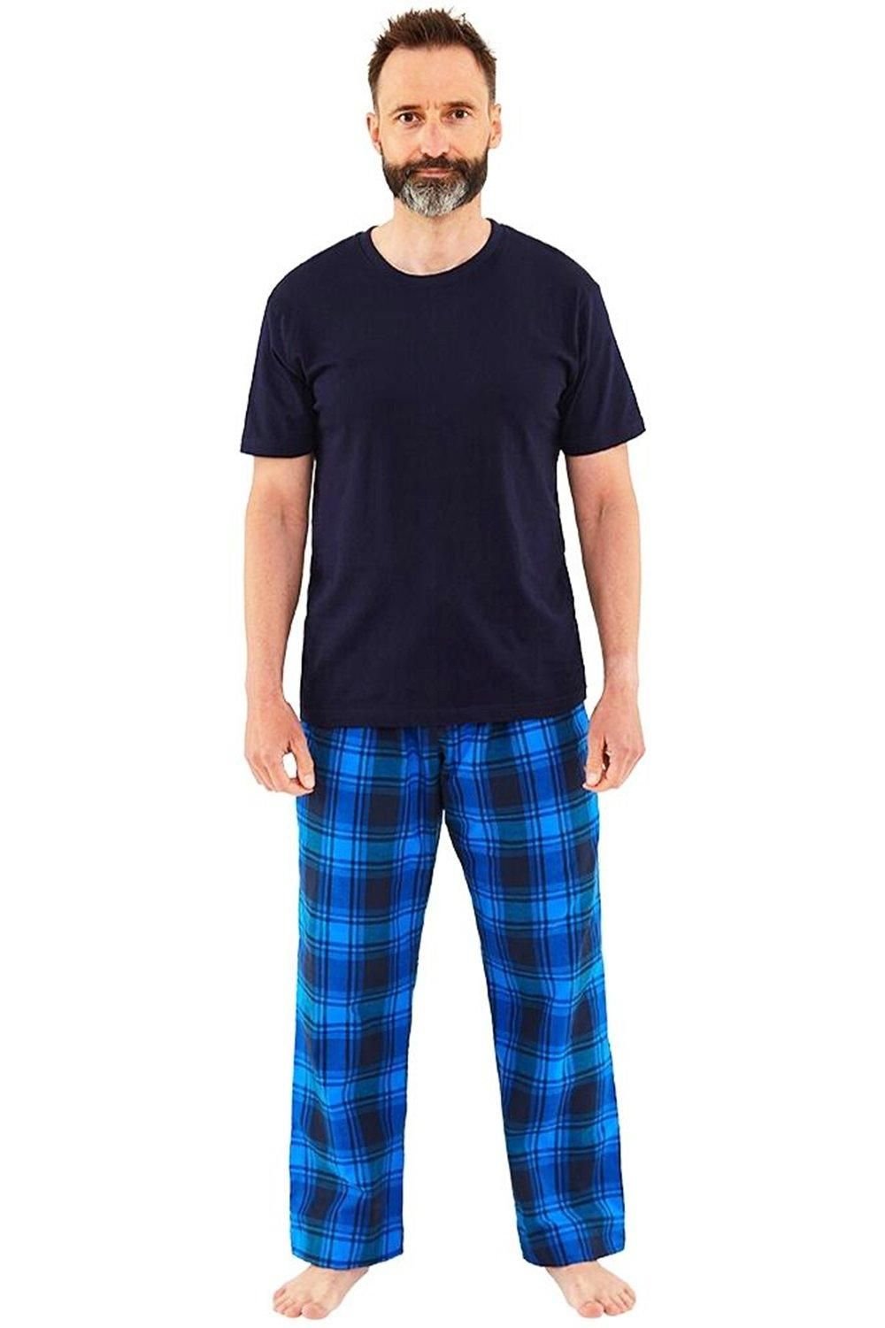 Just Essentials Just Essentials Men's Mens Check Long Pyjama Set in Navy - 2