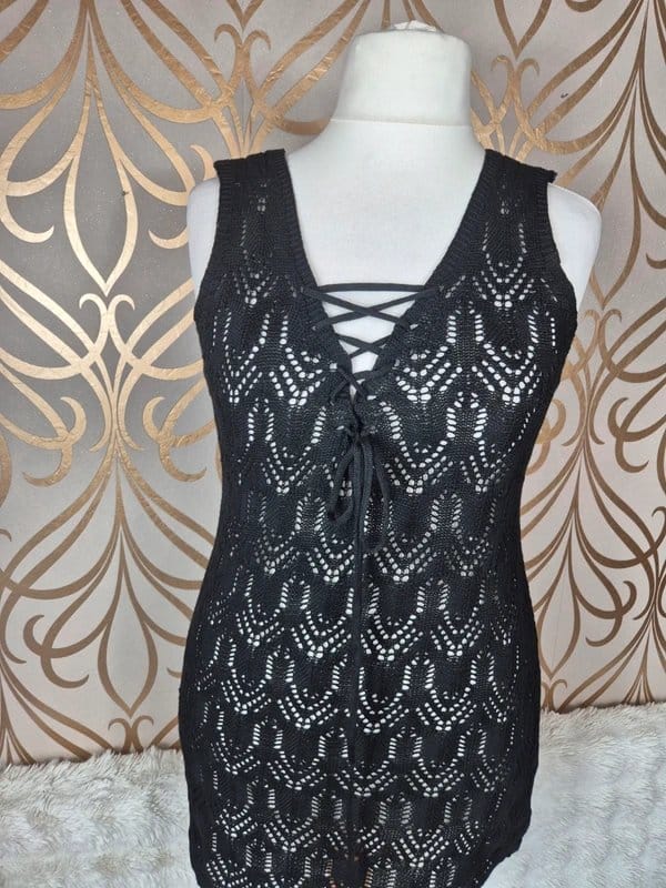 Shein Black Crochet Lace Beach Cover-Up Dress Size 18
