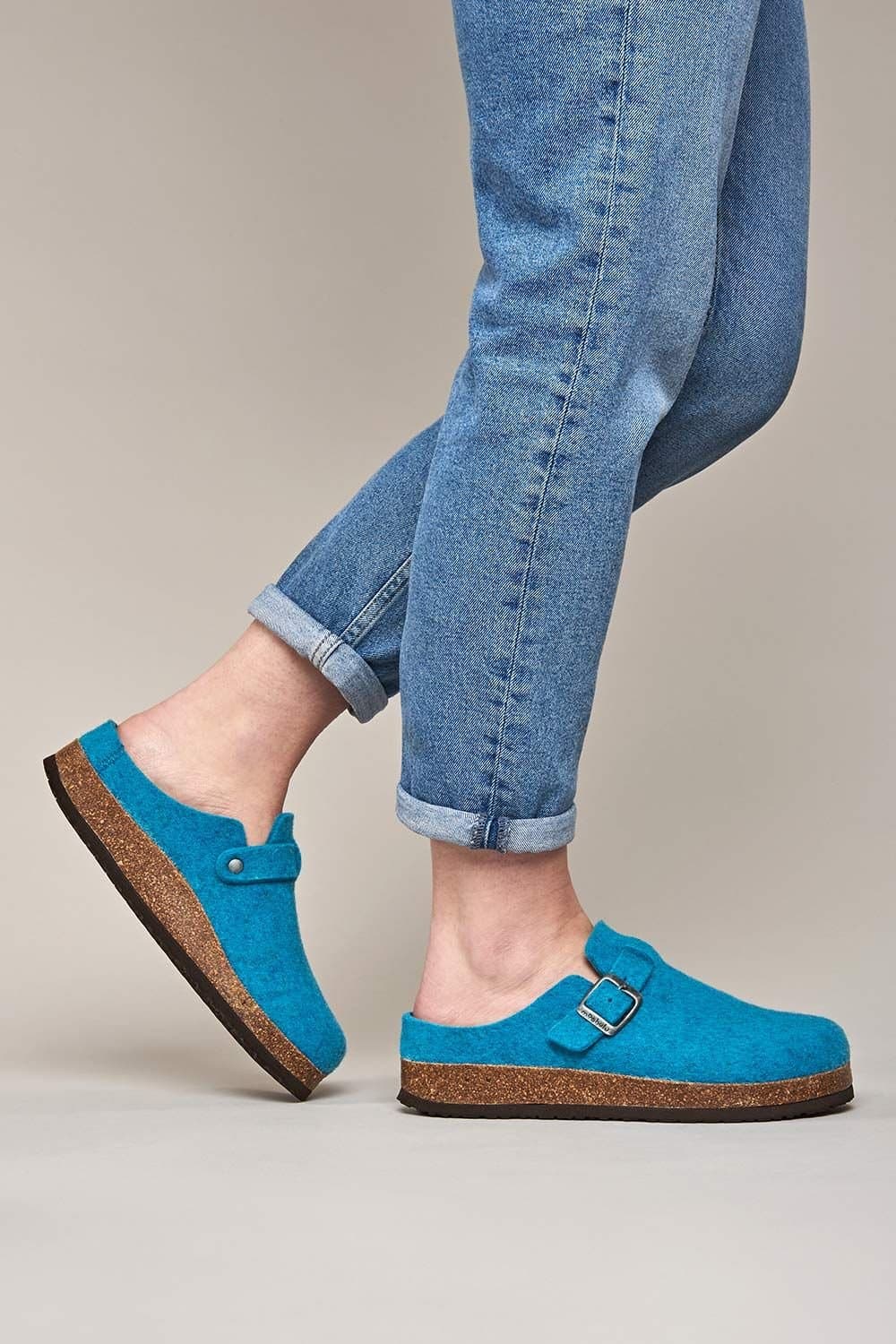 Moshulu Moshulu Teal Wool Felt Clog Mule Slippers