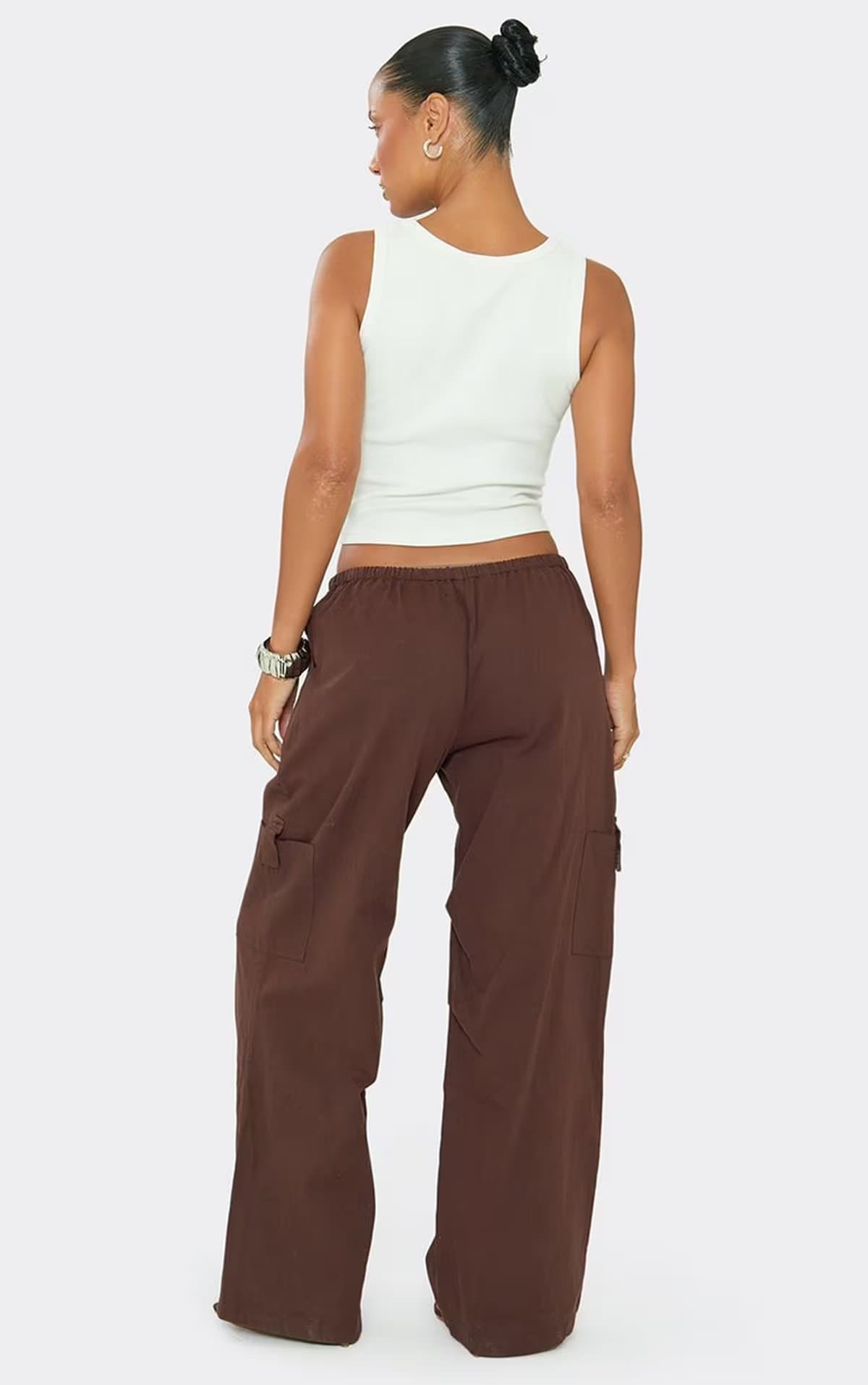 EGO EGO Brown Woven Low Rise Wide Leg Cargo Trousers