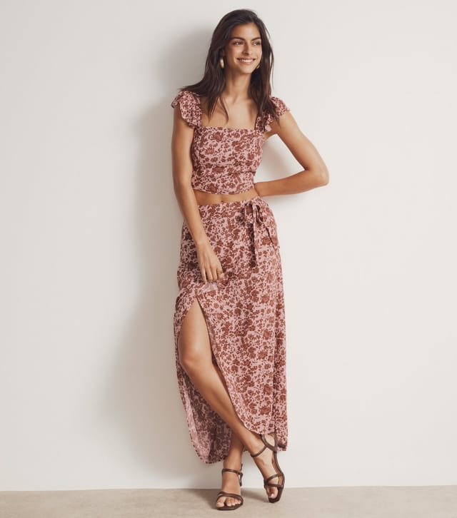 New Look Women's Brown Floral Print Frill Strap Crop Top New Look - 2