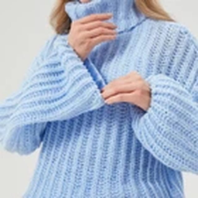Havendro Havendro Women's XL Blue Chunky Knitted High Polo Roll Neck Jumper Oversized Top in Light Blue - 3