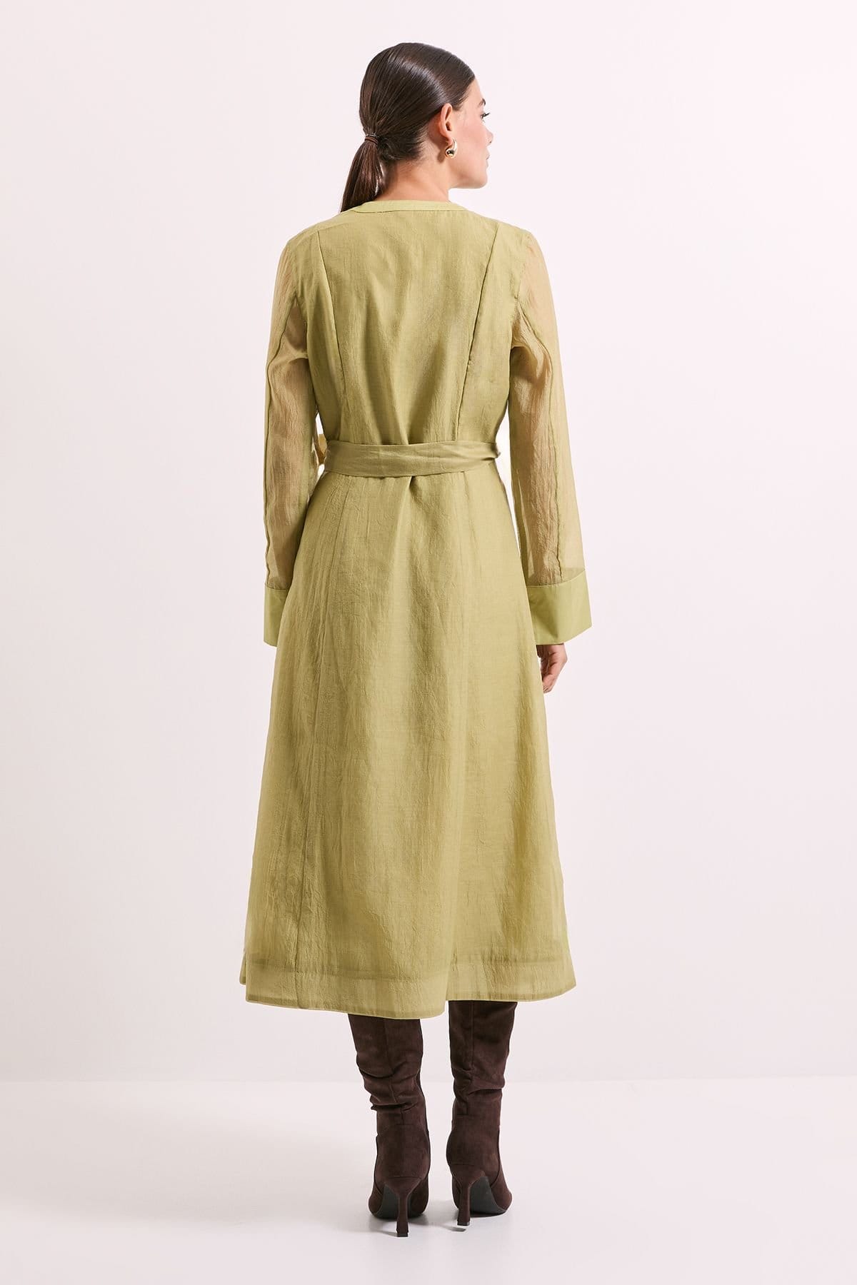 Principles Principles Women's Patch Pocket Detail Organza Shirt Dress in Olive - 4