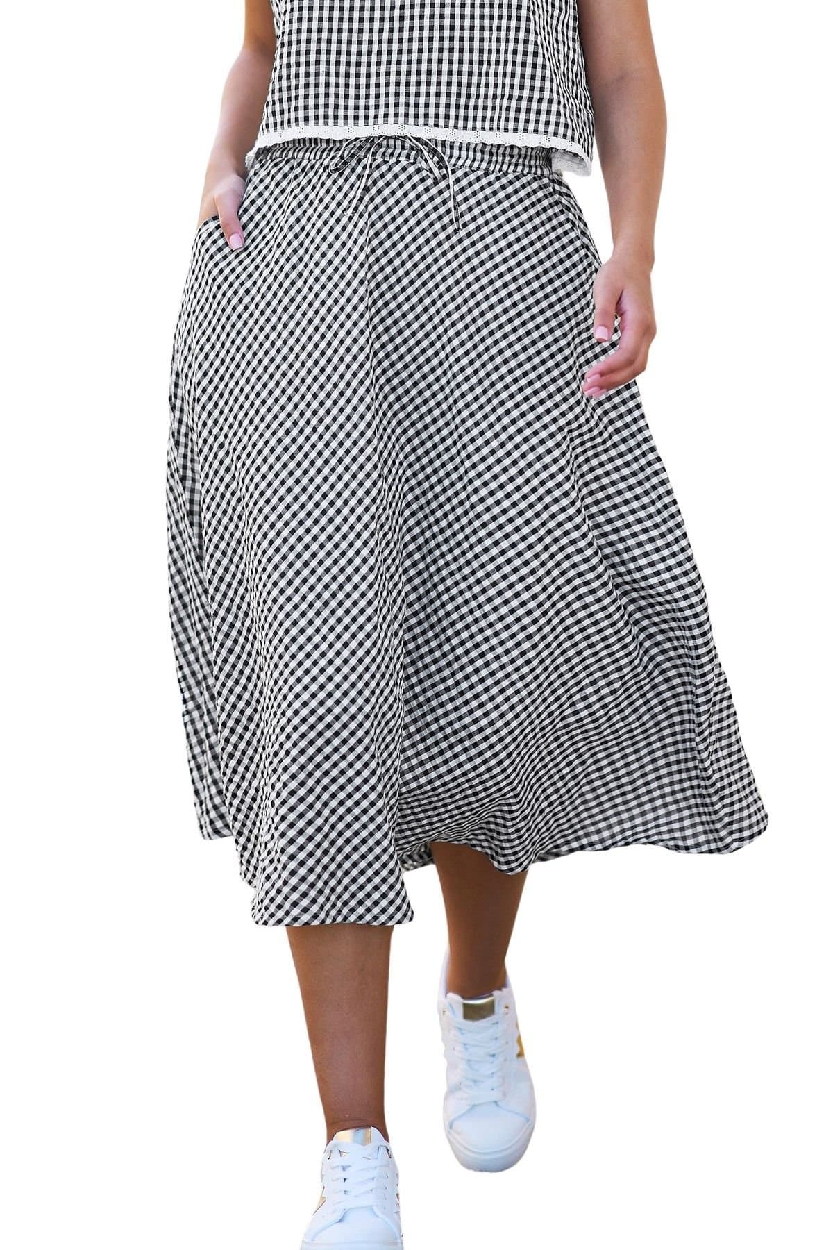 Yumi Yumi Women's Black Gingham Cotton Midi Skirt