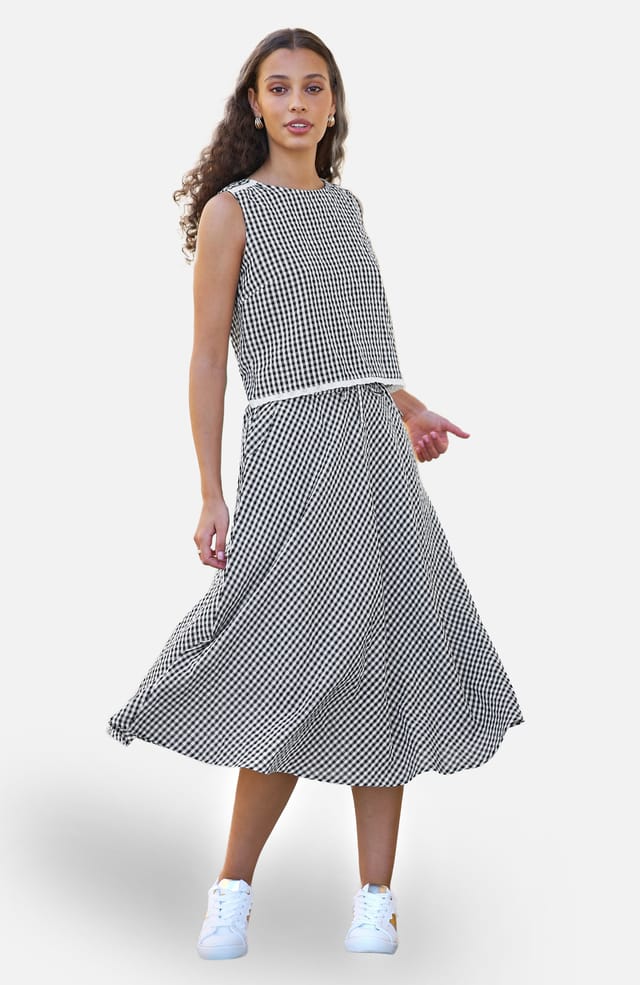 Yumi Yumi Women's Black Gingham Cotton Midi Skirt - 2