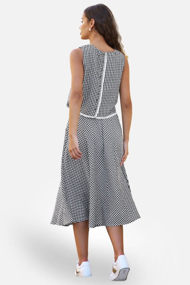 Yumi Yumi Women's Black Gingham Cotton Midi Skirt - 3