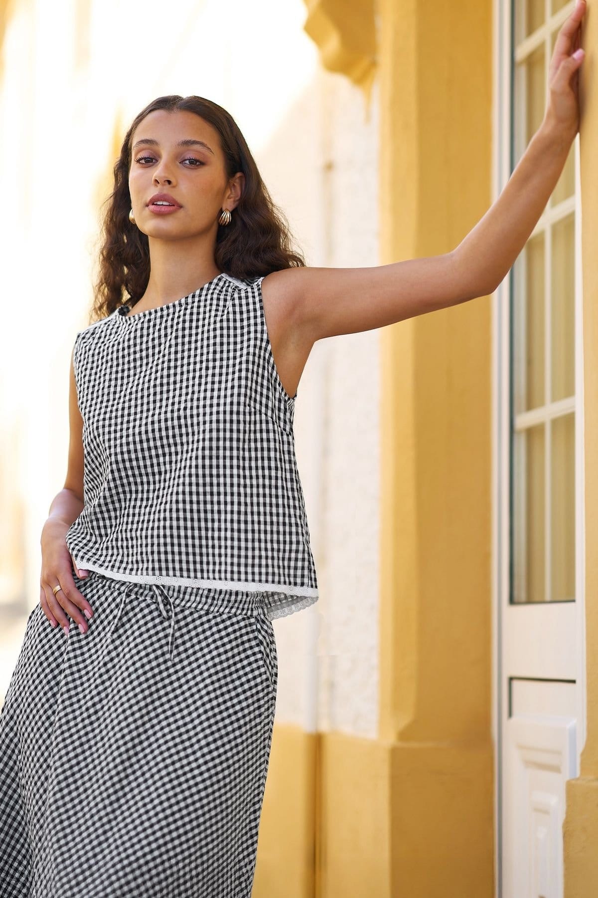 Yumi Yumi Women's Black Gingham Cotton Midi Skirt - 4