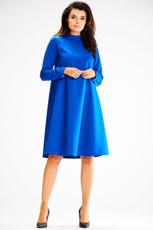 Love Lace Love Lace Women's Loose Trapezoid Dress Half Turtleneck Button Back in Blue - 2