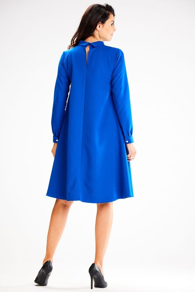 Love Lace Love Lace Women's Loose Trapezoid Dress Half Turtleneck Button Back in Blue - 3