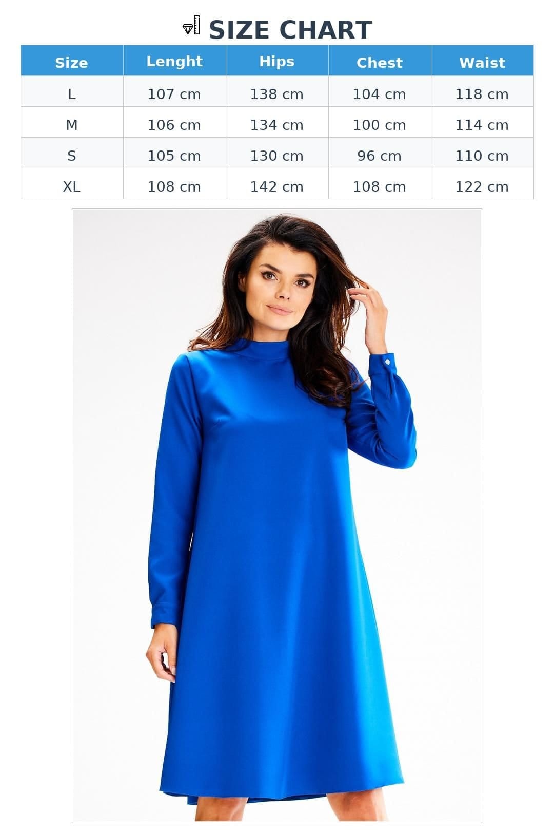 Love Lace Love Lace Women's Loose Trapezoid Dress Half Turtleneck Button Back in Blue - 4