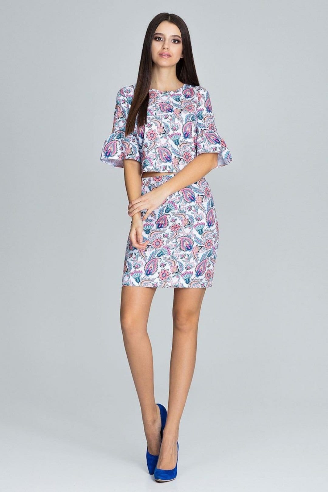 Love Lace Floral Blouse & Skirt Set with Frill