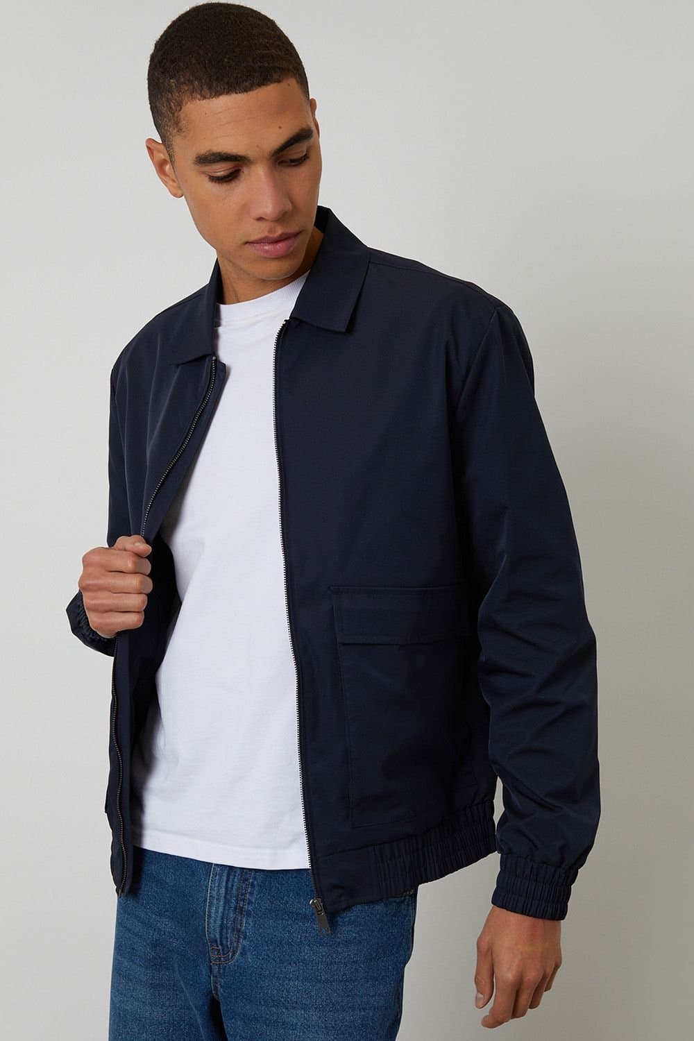 Threadbare Threadbare Navy Stretch Jacket with Snap Pockets
