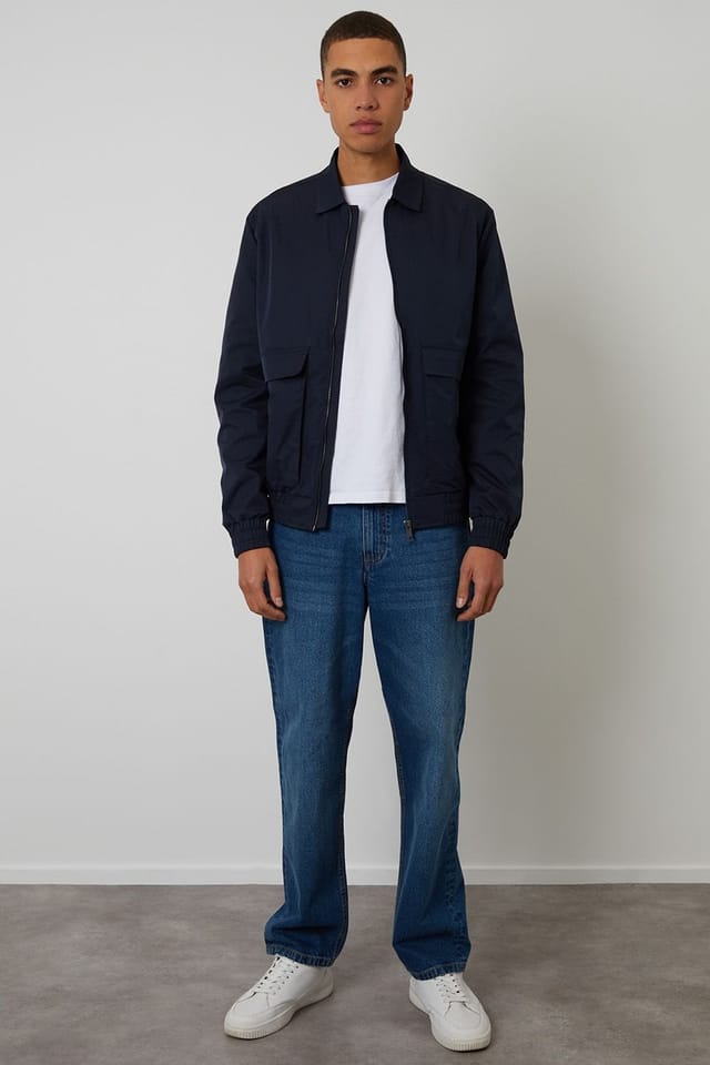 Threadbare Threadbare Men's Showerproof Patch Pocket Zip Up Jacket in Navy - 3