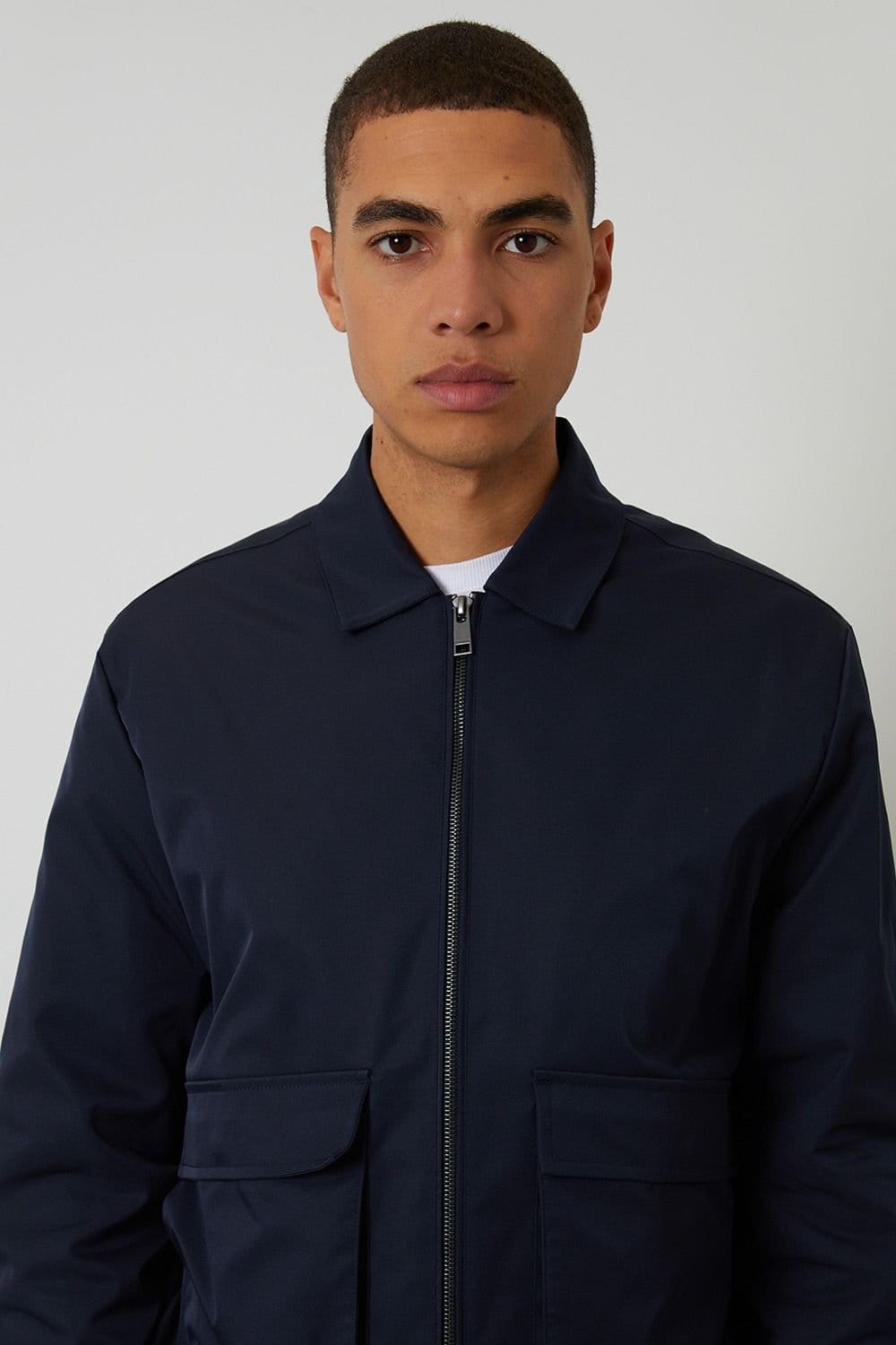 Threadbare Threadbare Men's Showerproof Patch Pocket Zip Up Jacket in Navy - 4