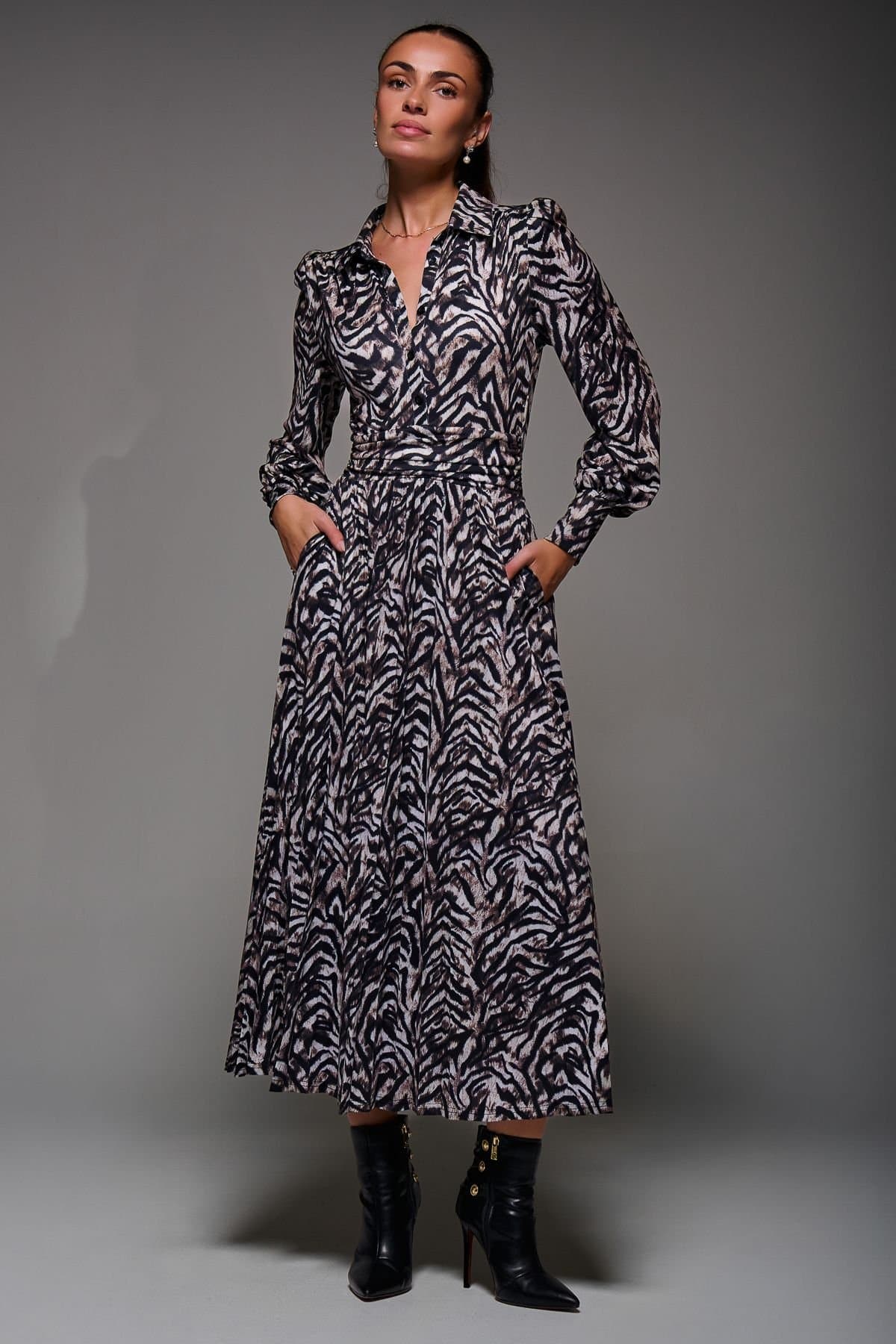 Jolie Moi Jolie Moi Women's Long Sleeve Pleated Jersey Maxi Dress